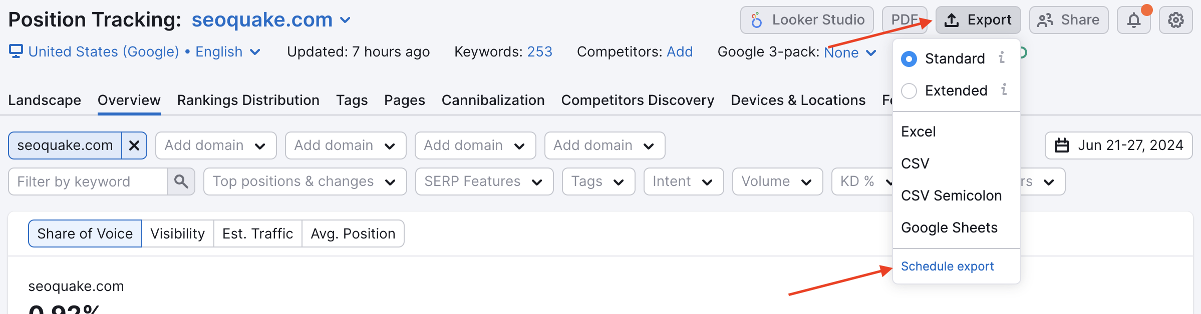 Exporting options in Position Tracking. 